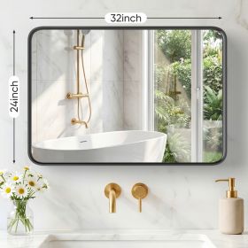Wall Mirror With Rectangular Metal Frame (Option: Black2432)