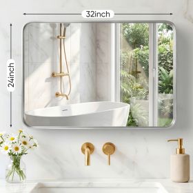 Wall Mirror With Rectangular Metal Frame (Option: Silver2432)