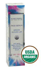 FACE SERUM for Dry Skin - Organic Vegan Argan Geranium (Lid: Dropper)